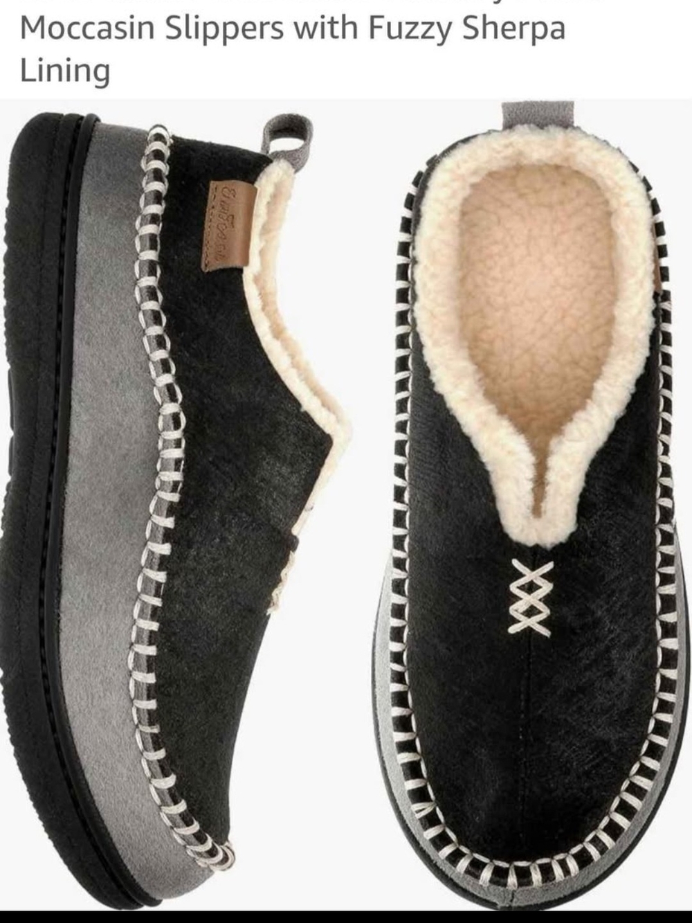 Men's Black & Gray Moccasin Slippers with Sherpa Lining.  NWT in Original Box.